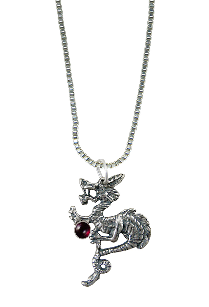 Sterling Silver Petite Dragon Pendant With Garnet